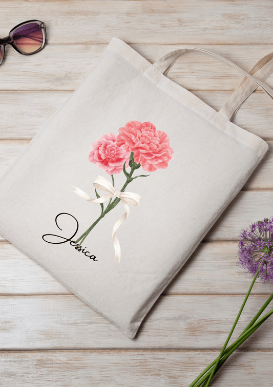 Personalized Canvas Tote Bag with January Birth Month Flower