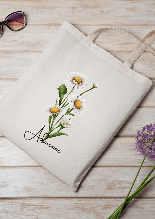 Personalized Canvas Tote Bag with April Birth Month Flower