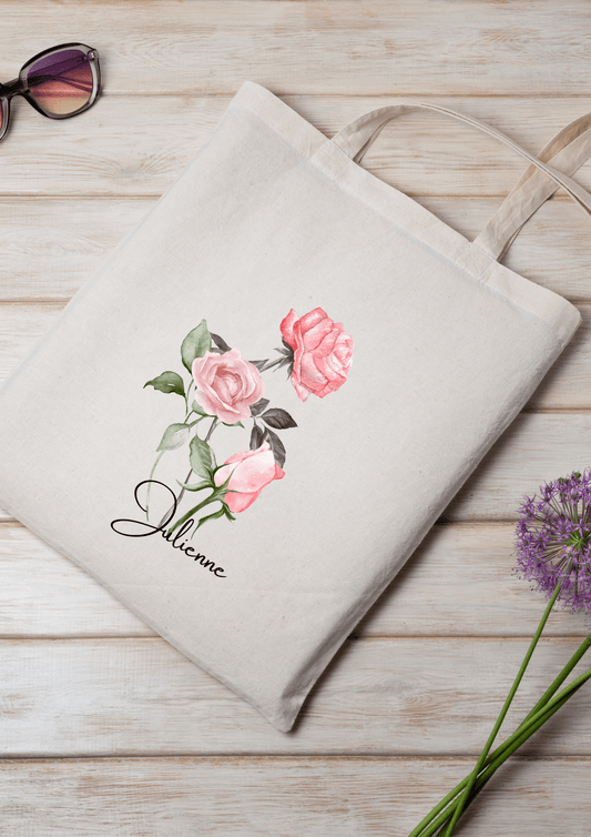 Personalized Canvas Tote Bag with June Birth Month Flower