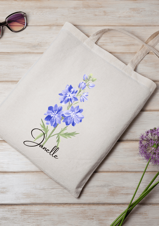 Personalized Canvas Tote Bag with July Birth Month Flower
