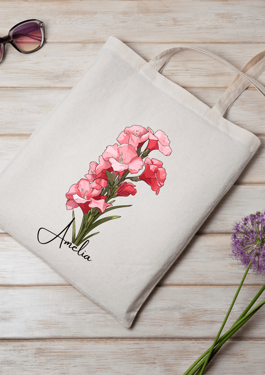 Personalized Canvas Tote Bag with August Birth Month Flower