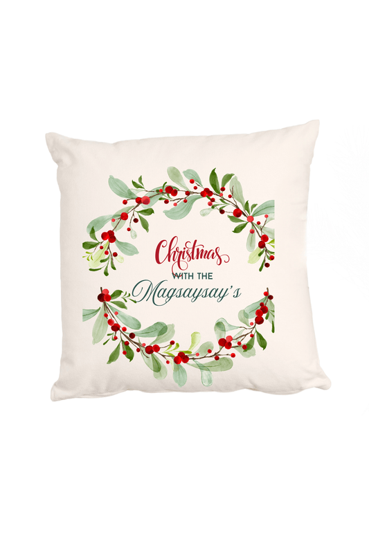 Personalized Christmas Wreath Cushion Cover (Pillow Insert Not Included)