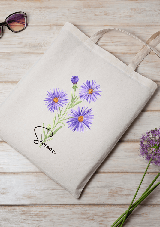 Personalized Canvas Tote Bag with September Birth Month Flower