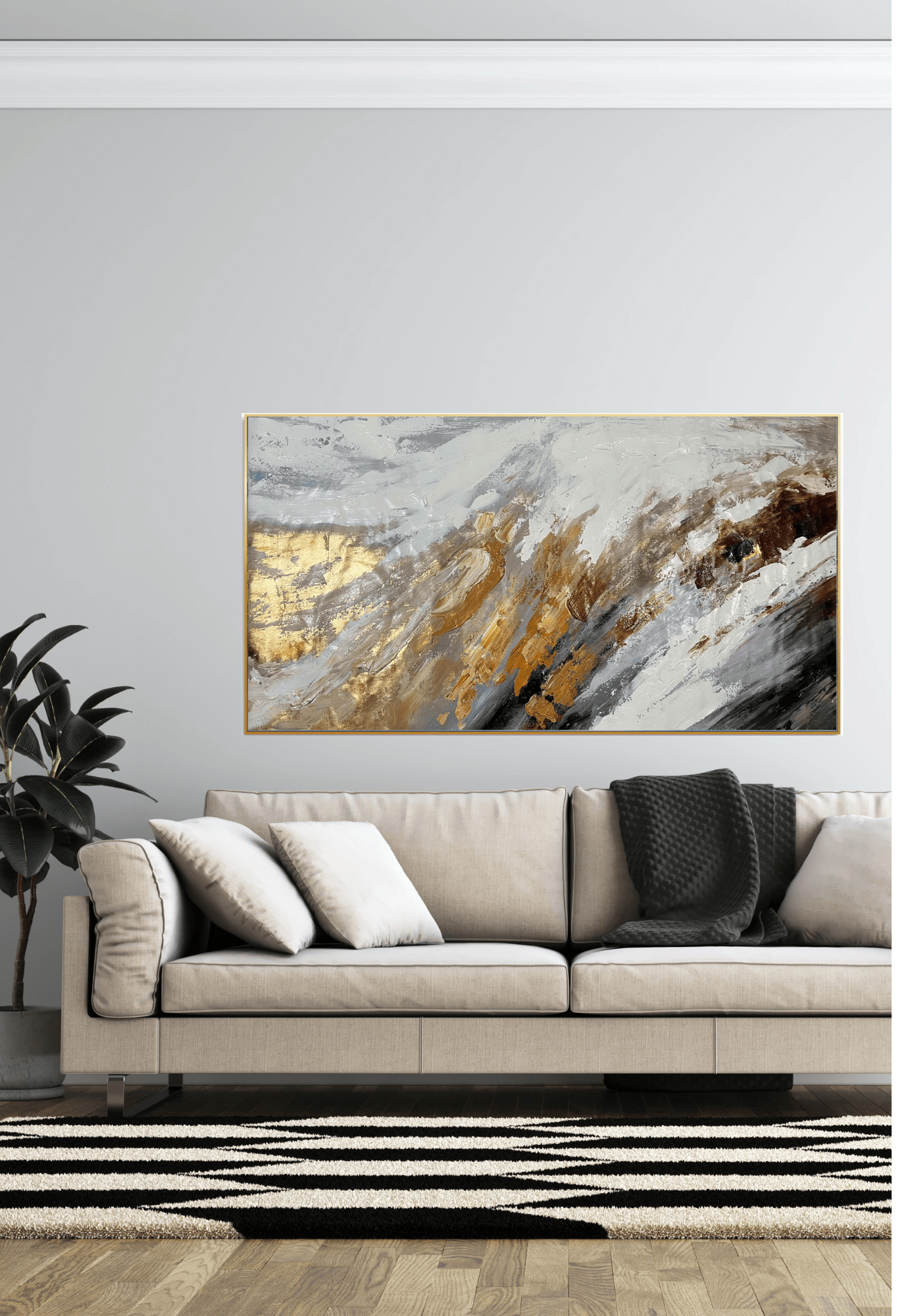 HP048 Abstract Neutral Hand-Painted Wall Decor