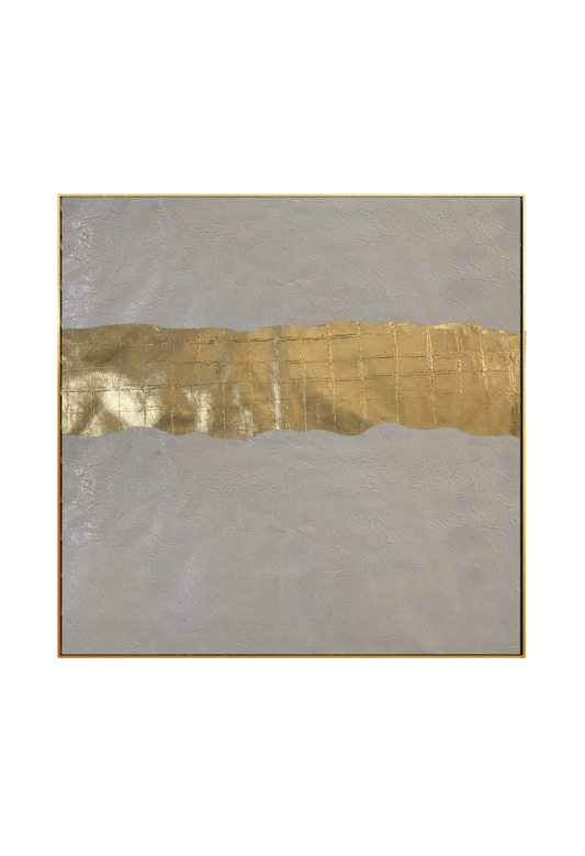 HP043 Abstract Minimalist White Acrylic with Gold Foil Hand-Painted Wall Decor