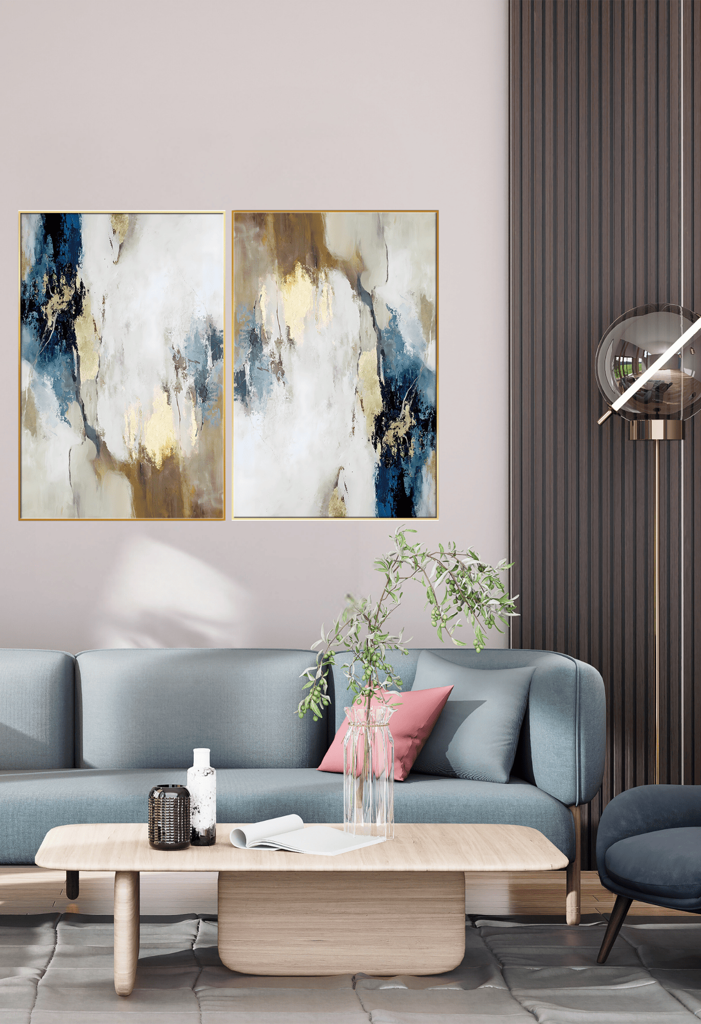 CP064 Abstract Blue, Gold, Brown and White Canvas Prints Wall Decor