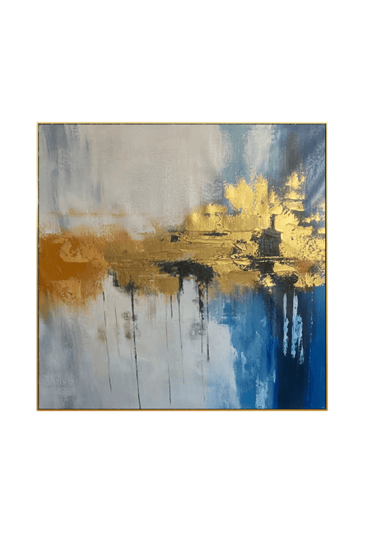 HP058 Abstract Blue Acrylic with Gold Foil Hand-Painted Wall Decor