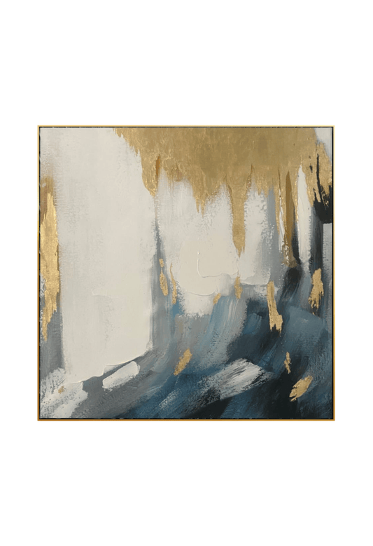 HP059 Abstract Dark Blue Acrylic with Gold Foil Hand-Painted Wall Decor