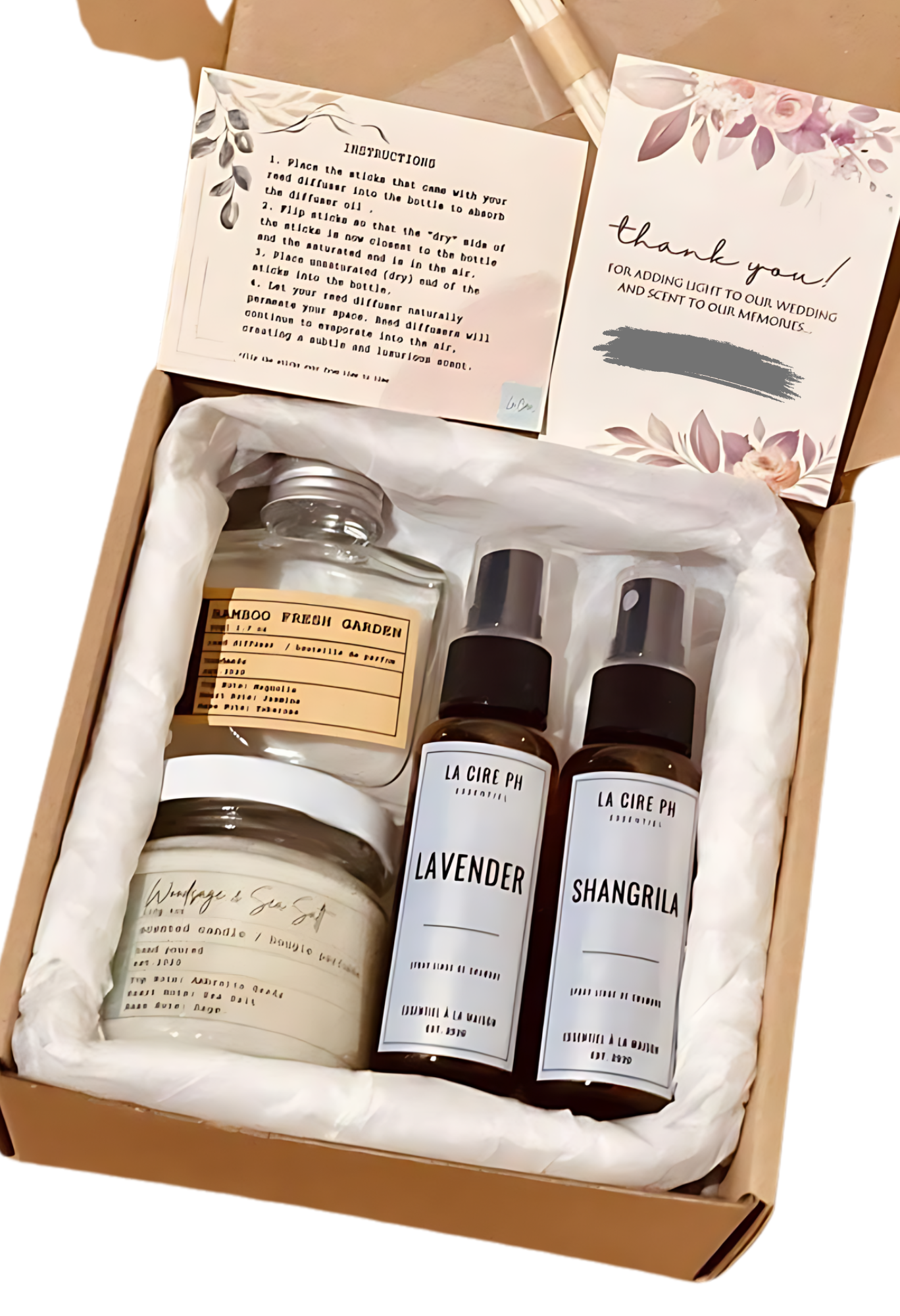 Bamboo Fresh Garden Reed Diffuser, Woodsage and Sea Salt Scented Soy Candle and Shangrila and Lavender Room Spray Set