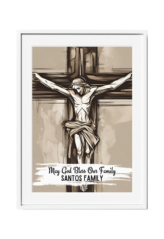 Personalized Jesus on the Cross Watercolor-Effect Wall Art