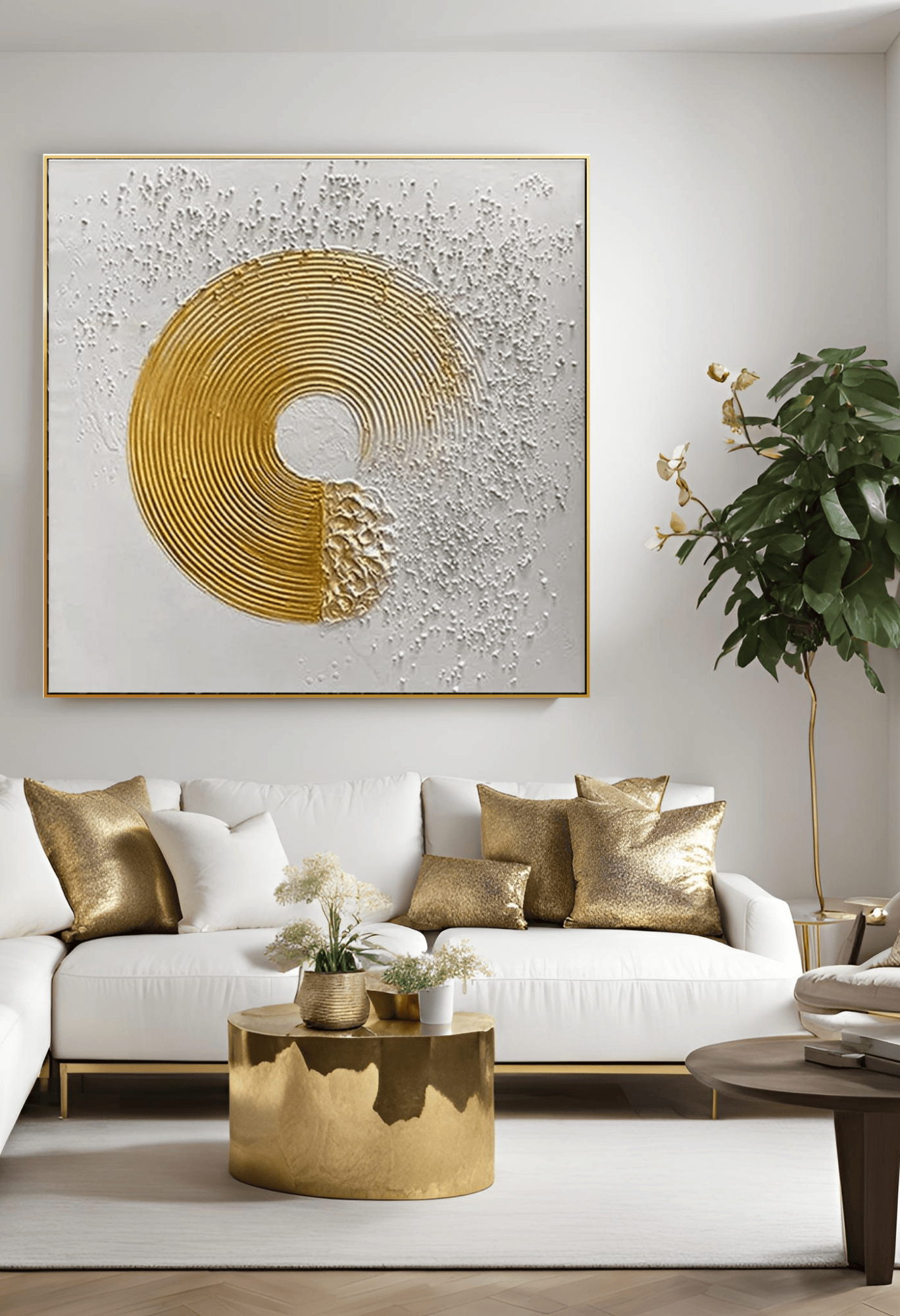 HP005 Gold Round Abstract Acrylic Hand-Painted Wall Decor
