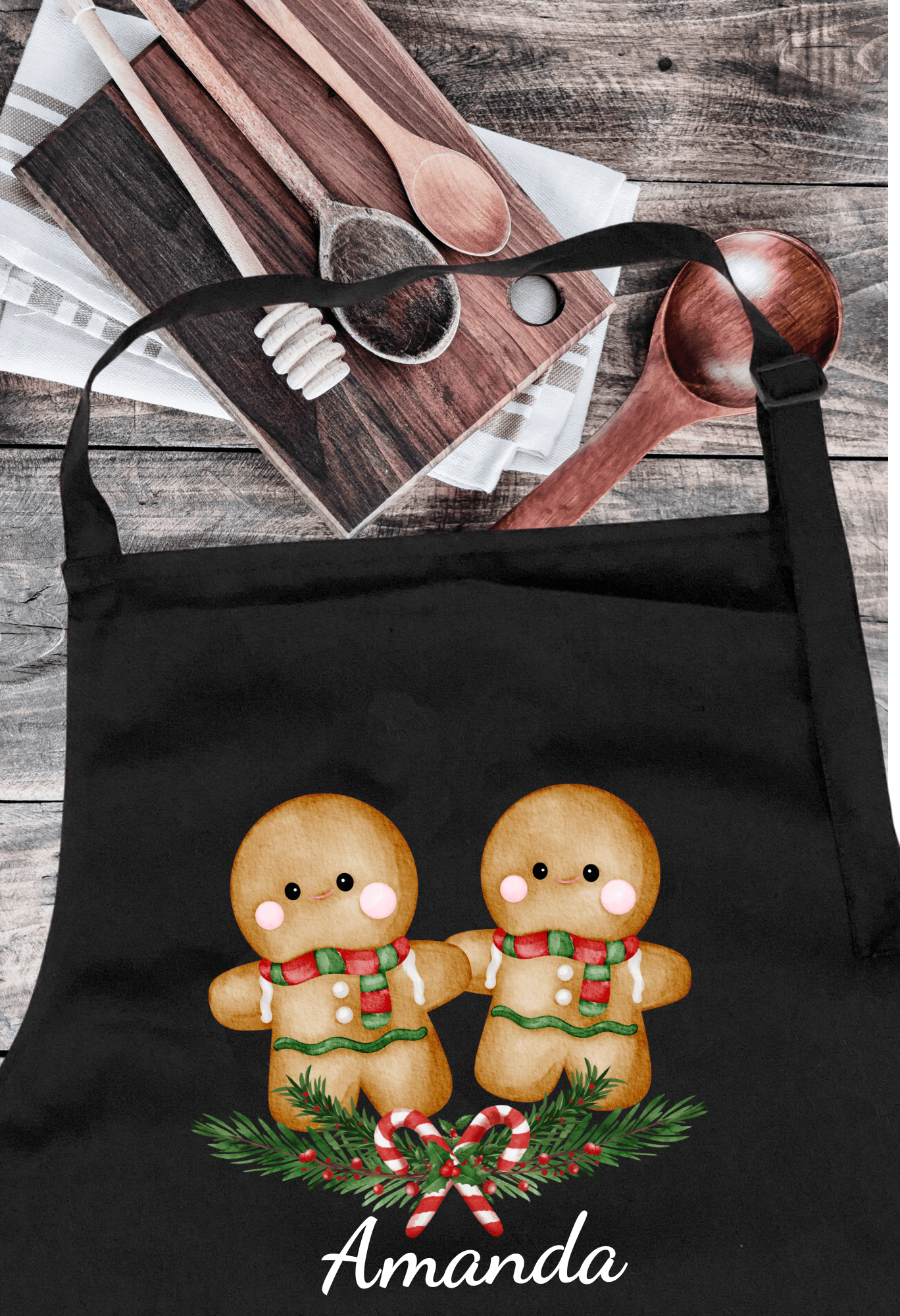 Personalized Christmas Aprons: Gingerbread Duo & Car Hauling Christmas Tree Designs