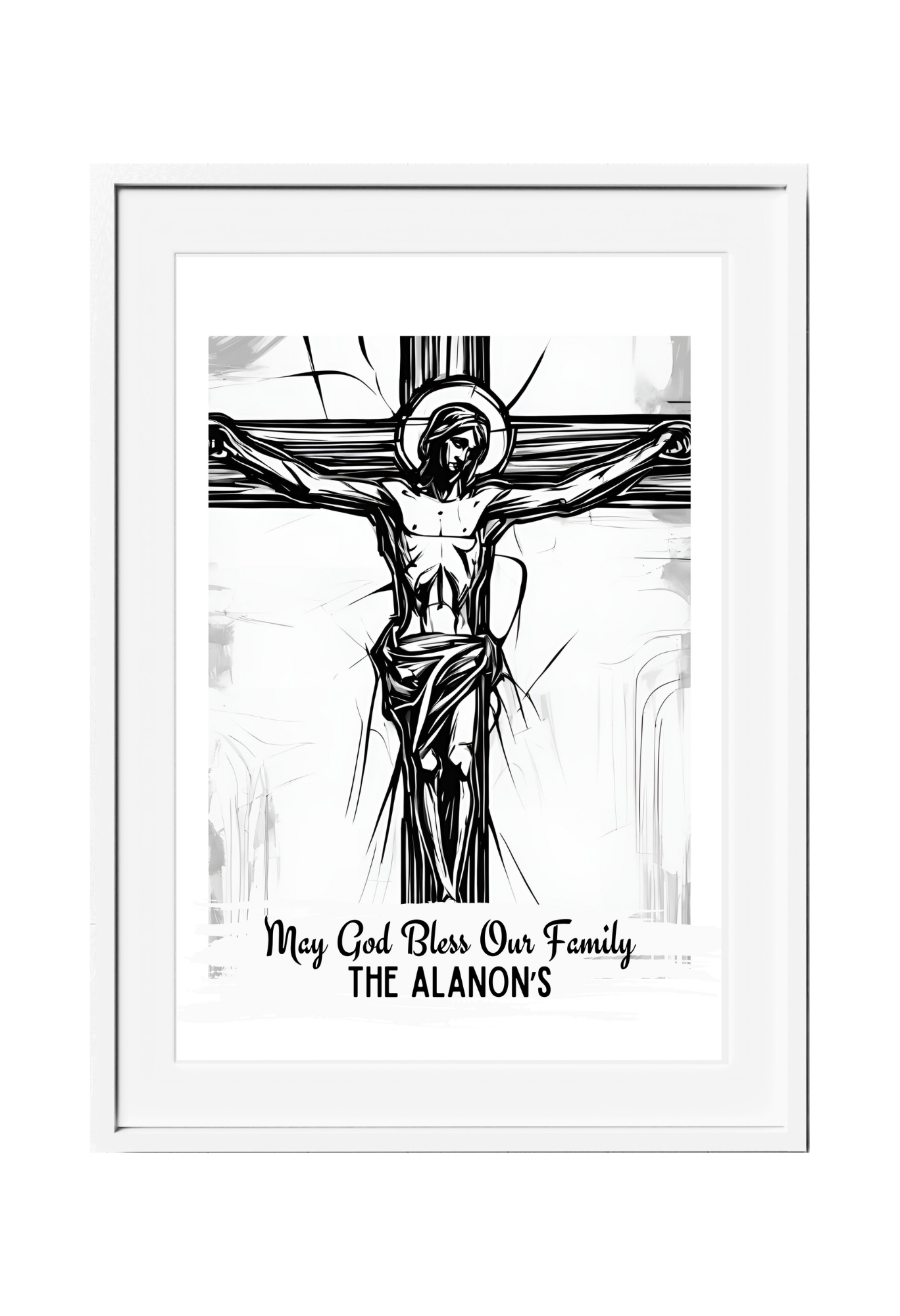 Personalized Jesus on the Cross Pencil Sketch-Effect Wall Art