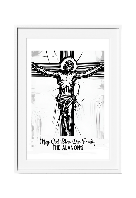 Personalized Jesus on the Cross Pencil Sketch-Effect Wall Art