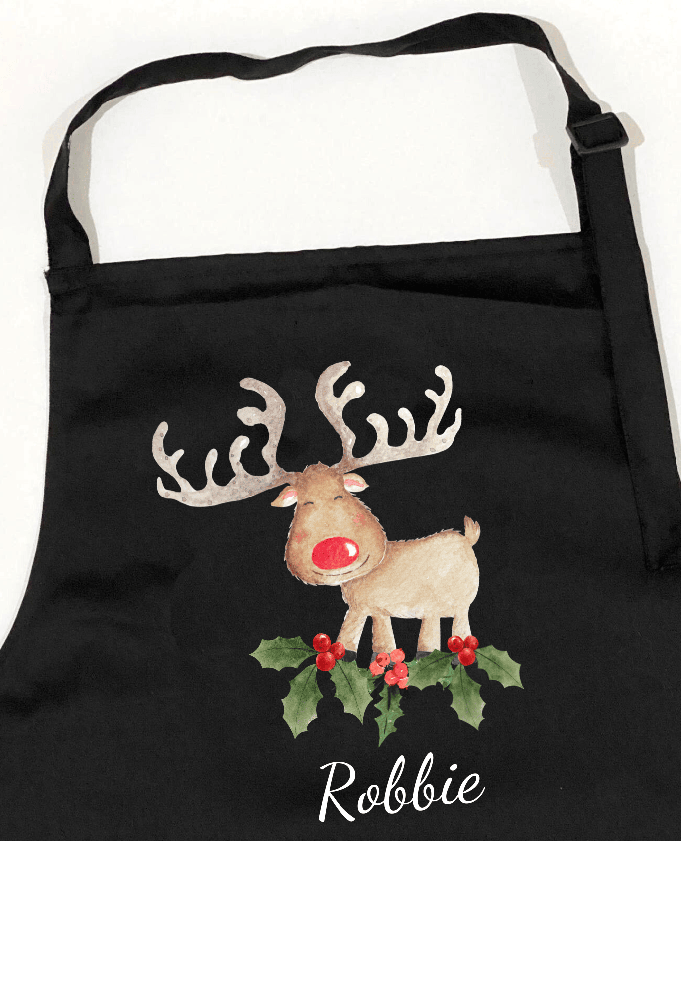 Personalized Black Christmas Apron with Reindeer Design and Witty Slogan