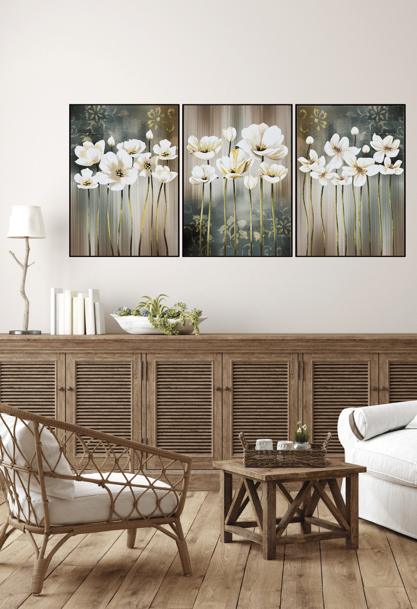 CP141 Neutral Floral Canvas Prints Wall Decor