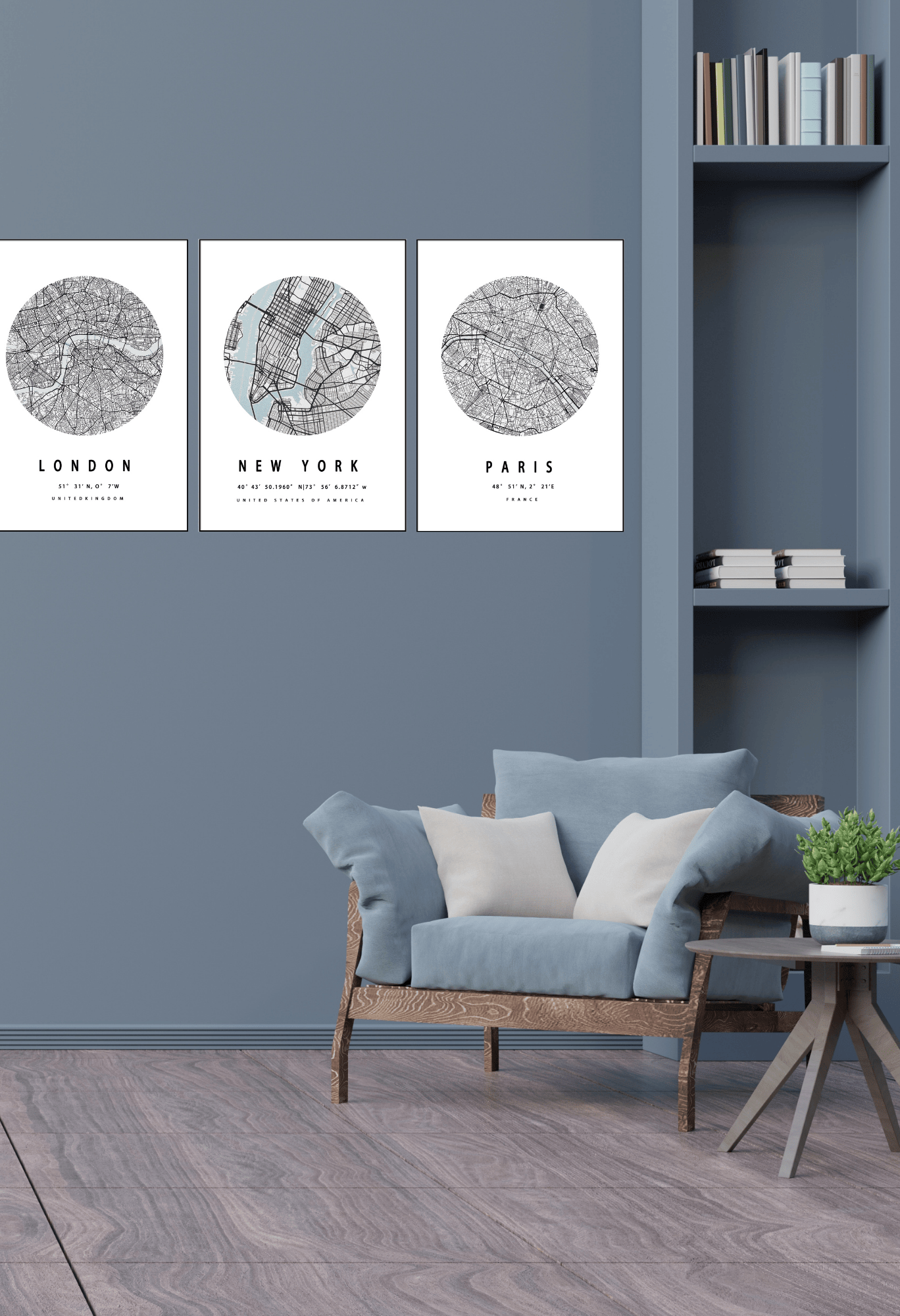 CP143 City Map Canvas Prints Wall Decor: New York, London, and Paris