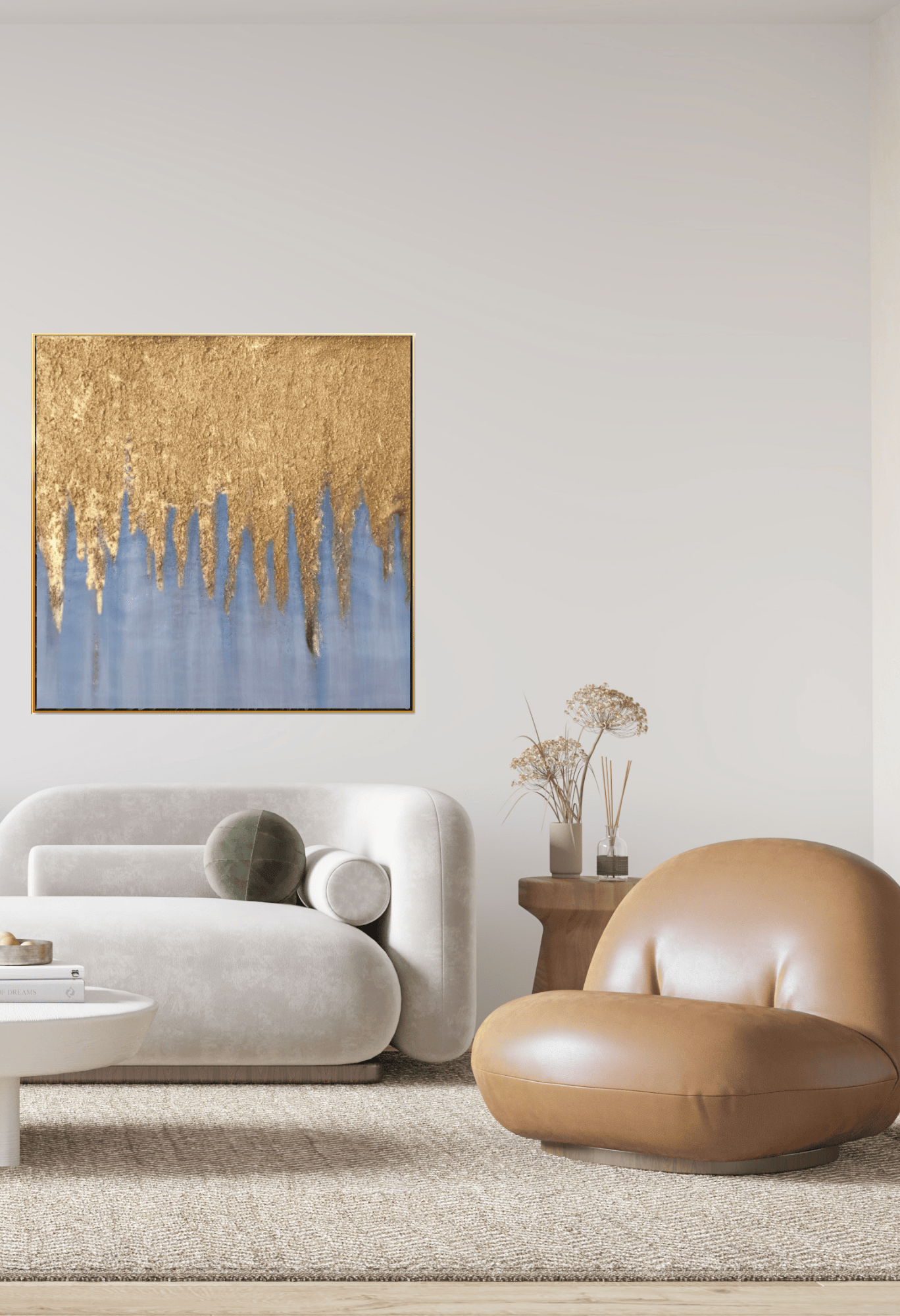 HP040 Abstract Champagne Gold Acrylic Hand-Painted Wall Decor