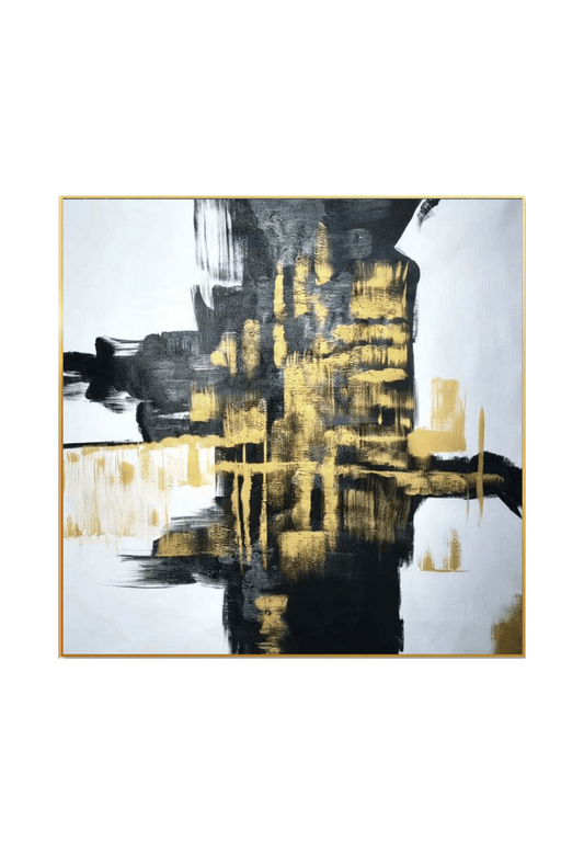 HP039 Abstract Black and Gold Acrylic Hand-Painted Wall Decor