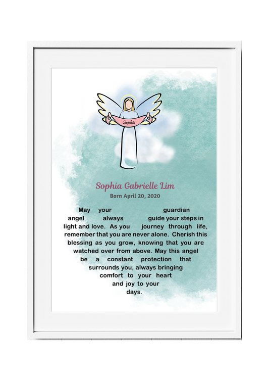 Personalized Guardian Angel Blessings Wall Art - Pink and Blue