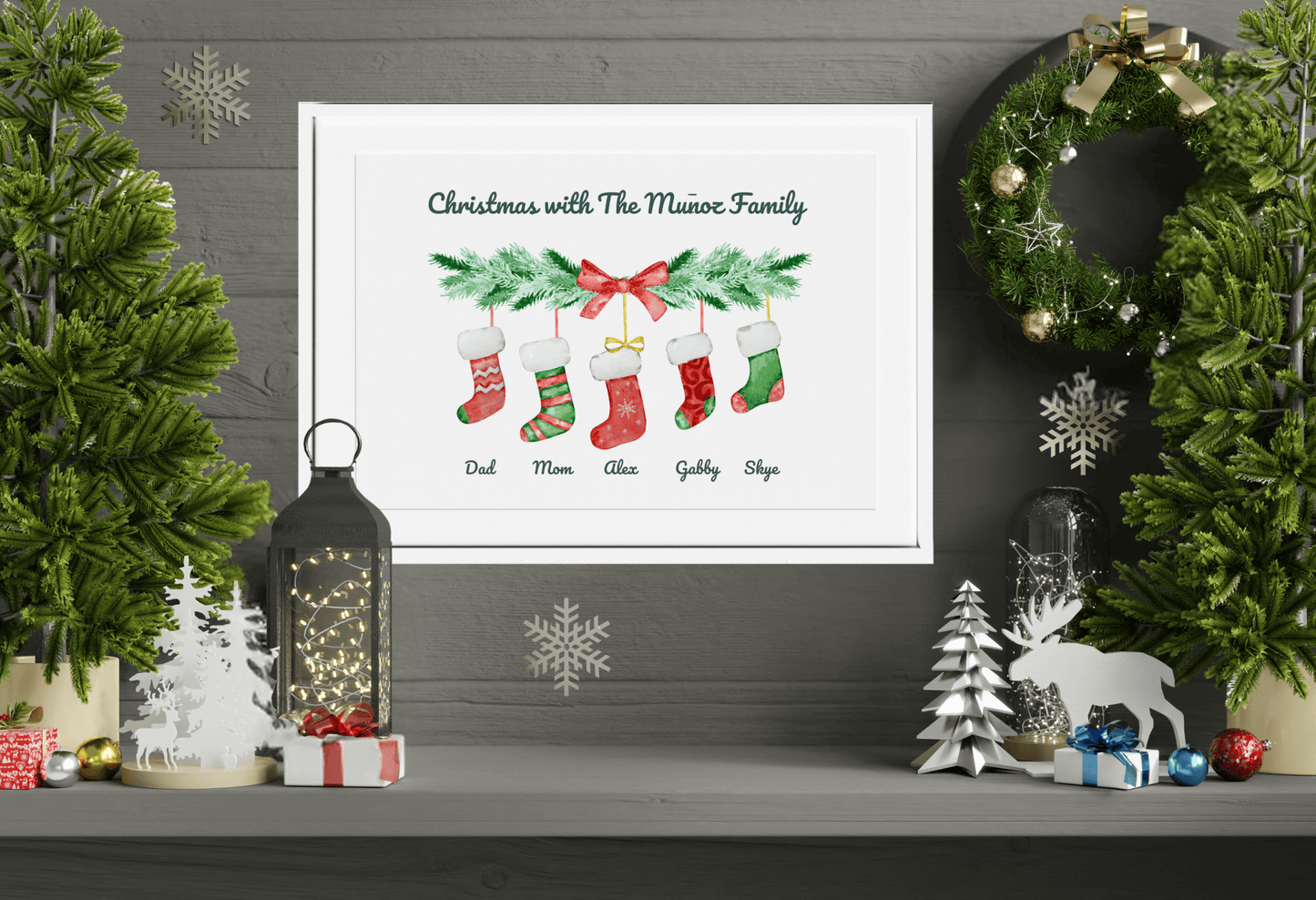 Customizable Stockings Family Christmas Posters for the Family of 5