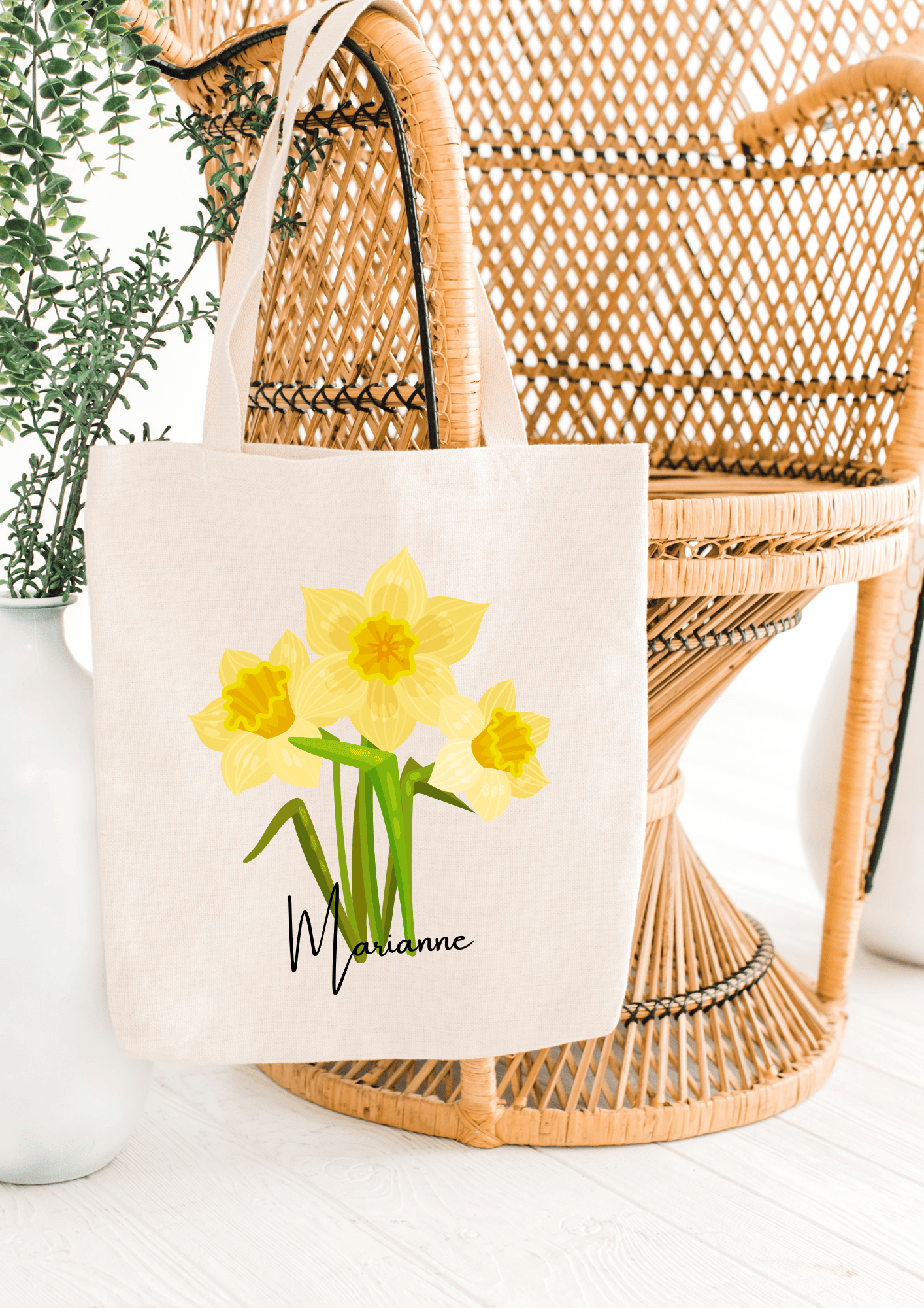 Personalized Canvas Tote Bag with March Birth Month Flower