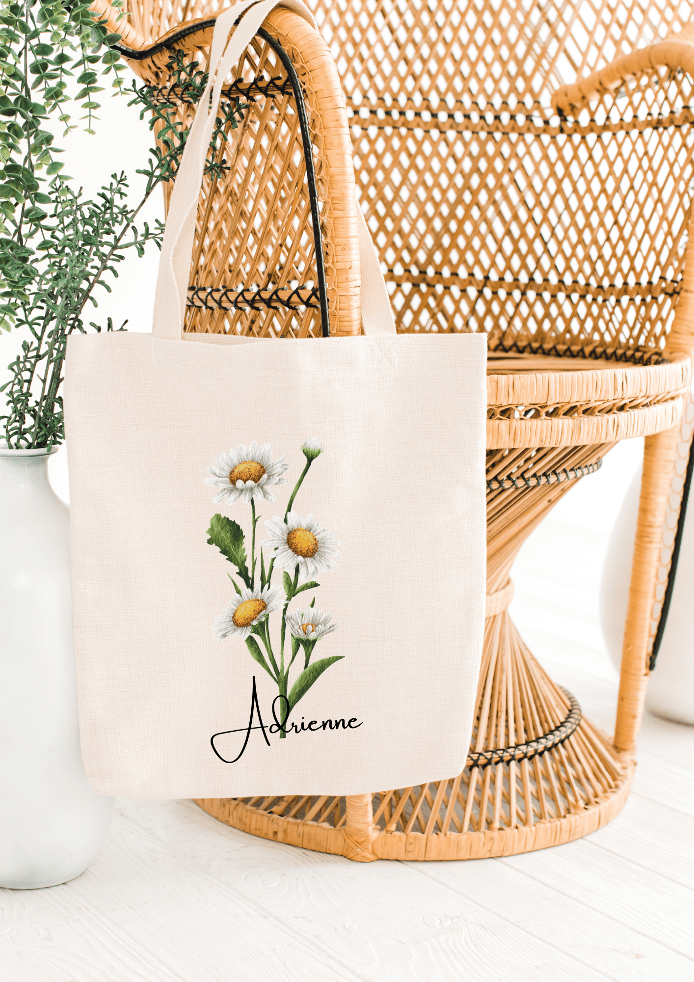 Personalized Canvas Tote Bag with April Birth Month Flower