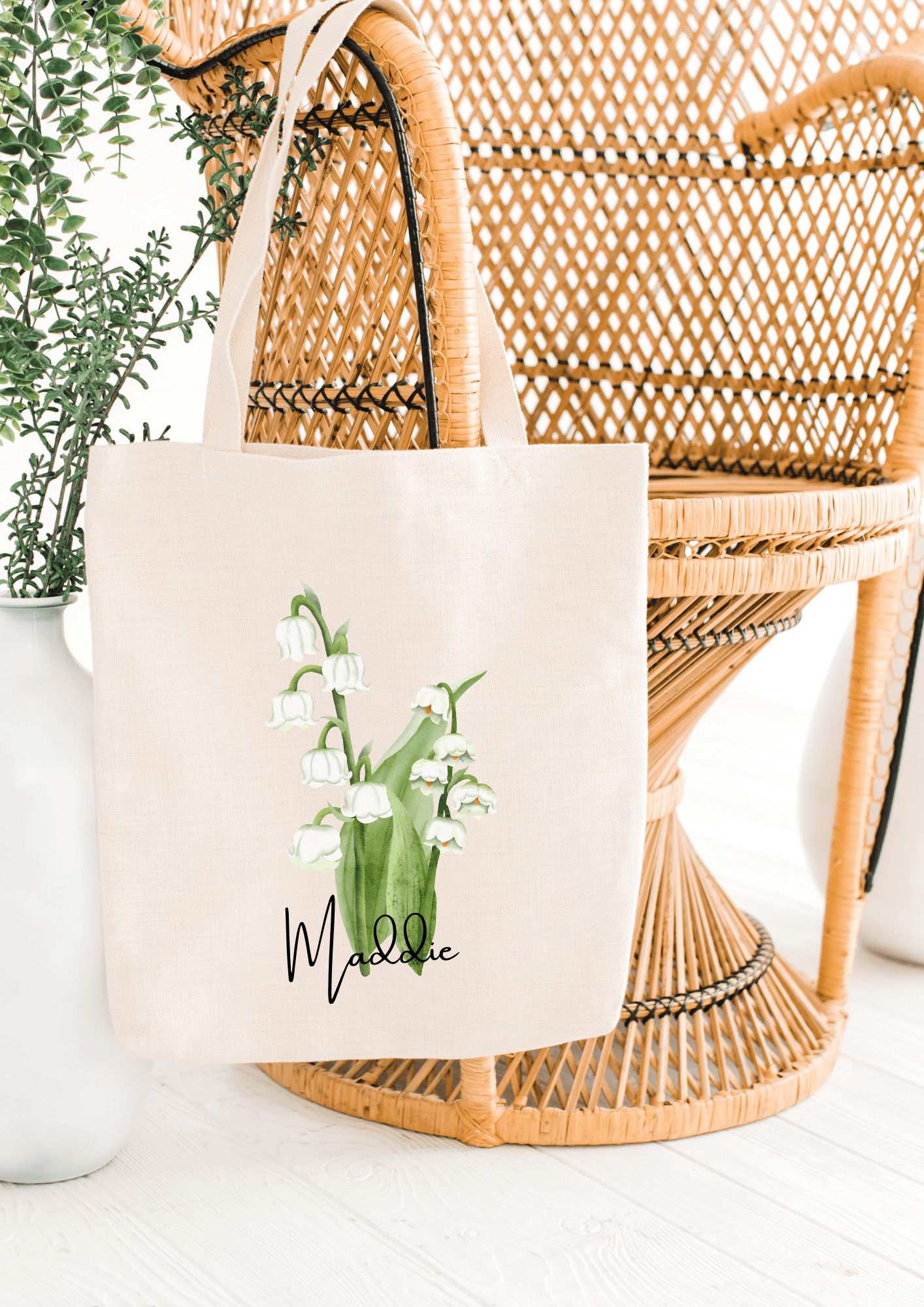 Personalized Canvas Tote Bag with May Birth Month Flower