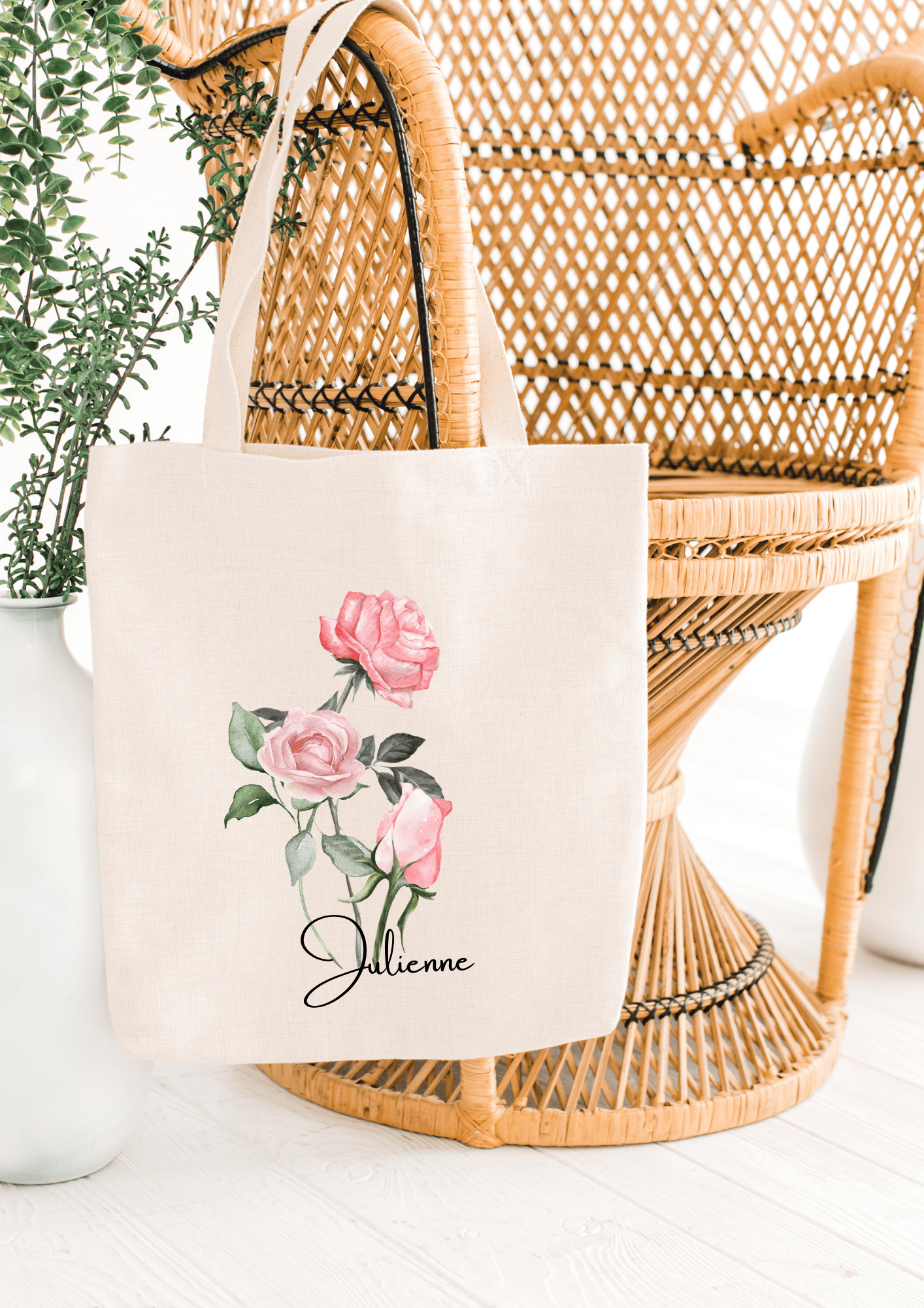 Personalized Canvas Tote Bag with June Birth Month Flower