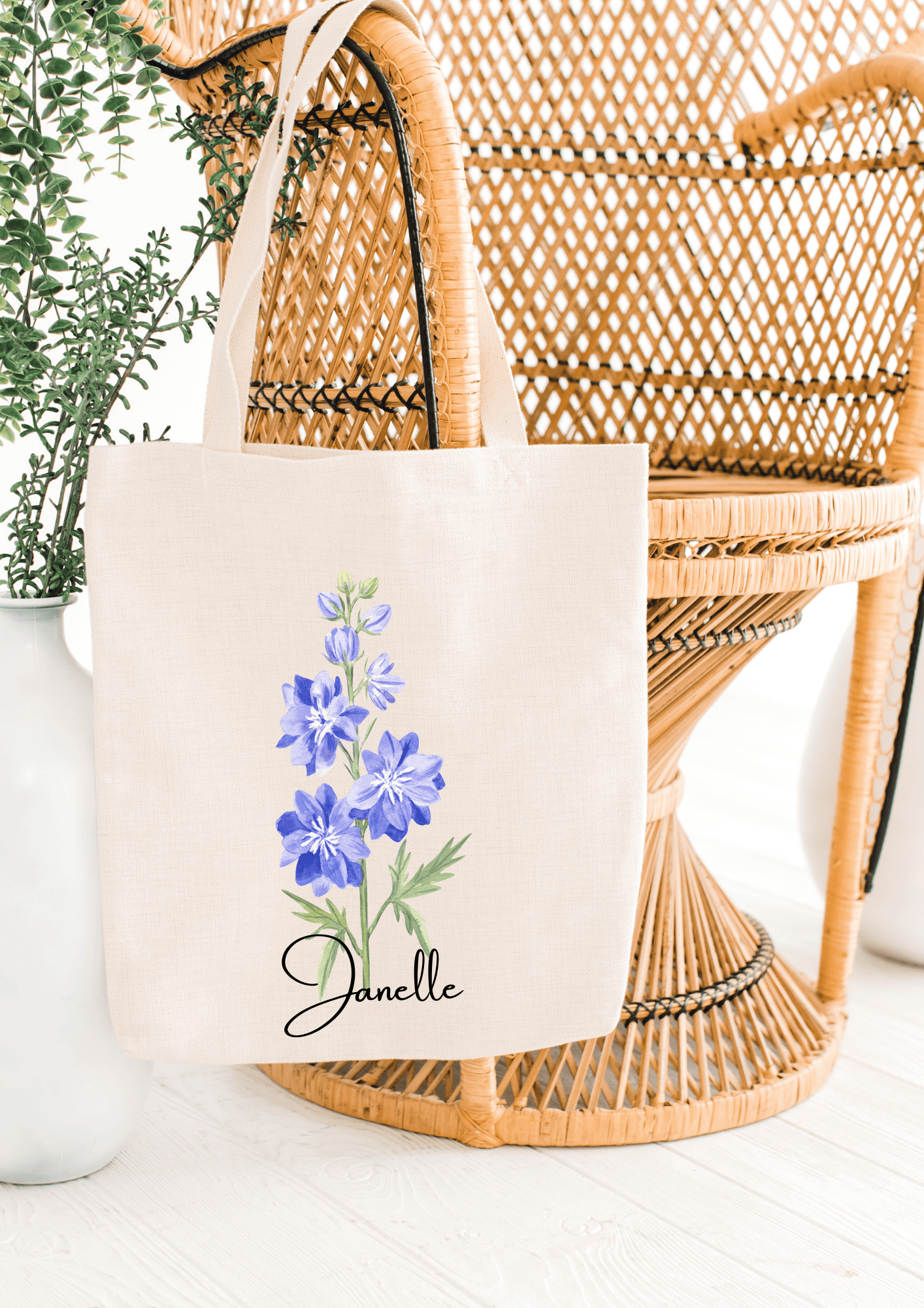 Personalized Canvas Tote Bag with July Birth Month Flower
