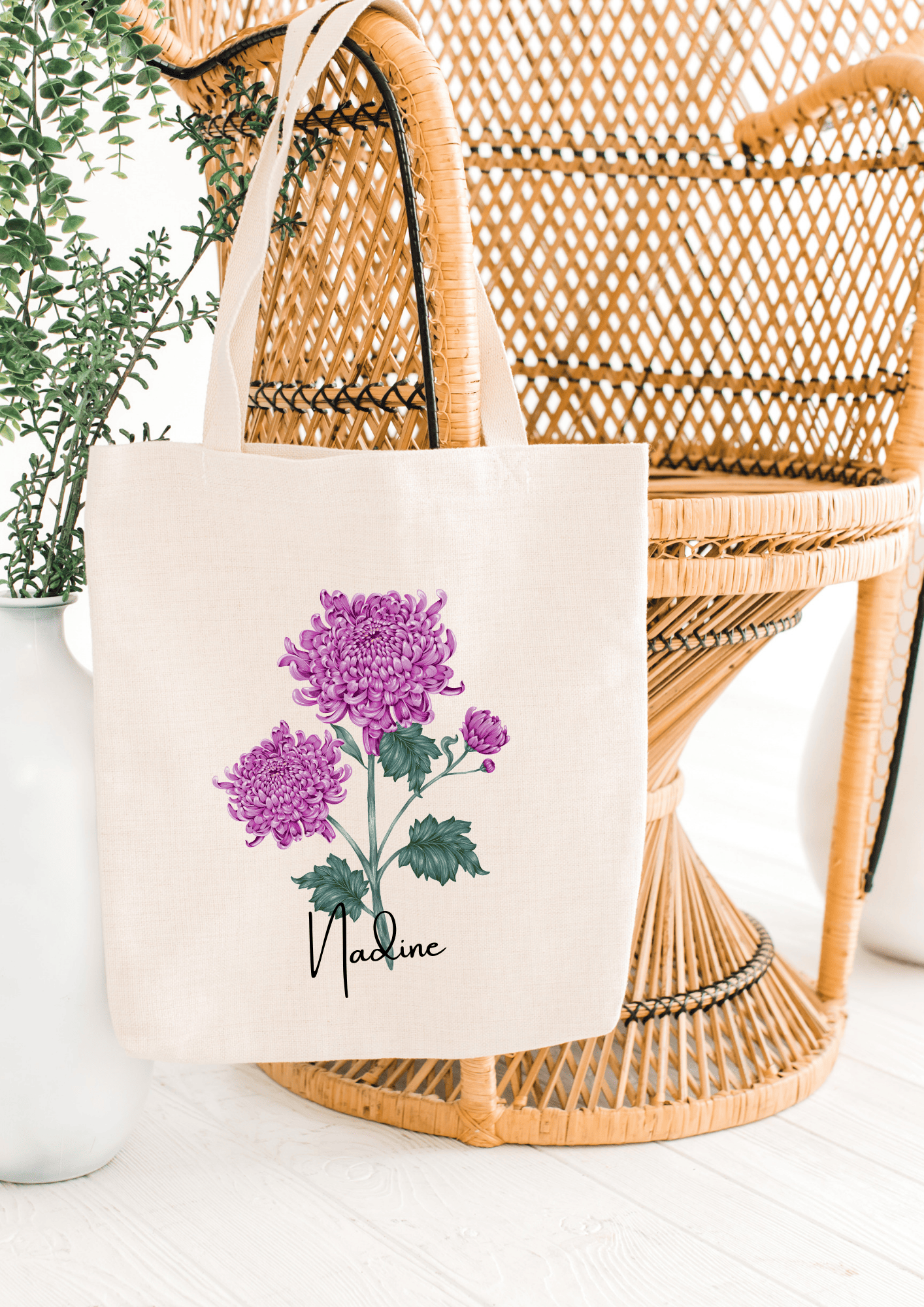 Personalized Canvas Tote Bag with November Birth Month Flower