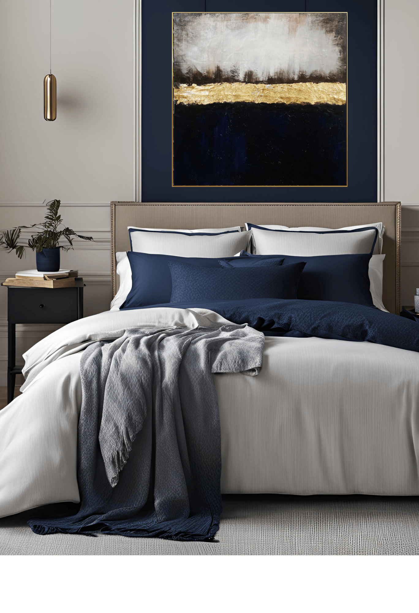HP001 Blue and Goldfoil Abstract Hand-Painted Acrylic Wall Decor