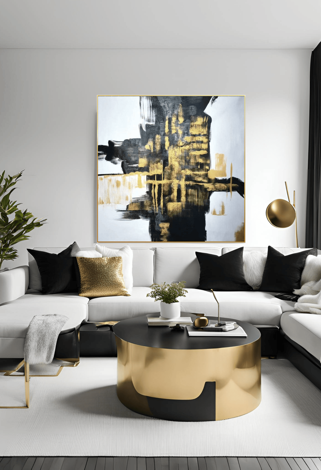 HP039 Abstract Black and Gold Acrylic Hand-Painted Wall Decor