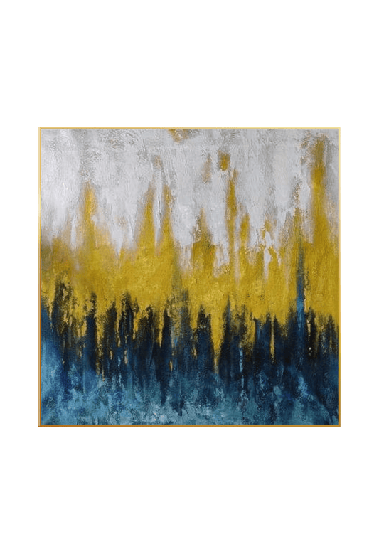 HP038 Abstract Blue and Yellow Acrylic Hand-Painted Wall Decor