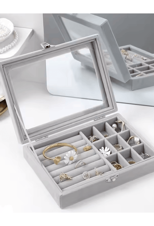 Personalized Velvet Jewelry Box with Glass Top