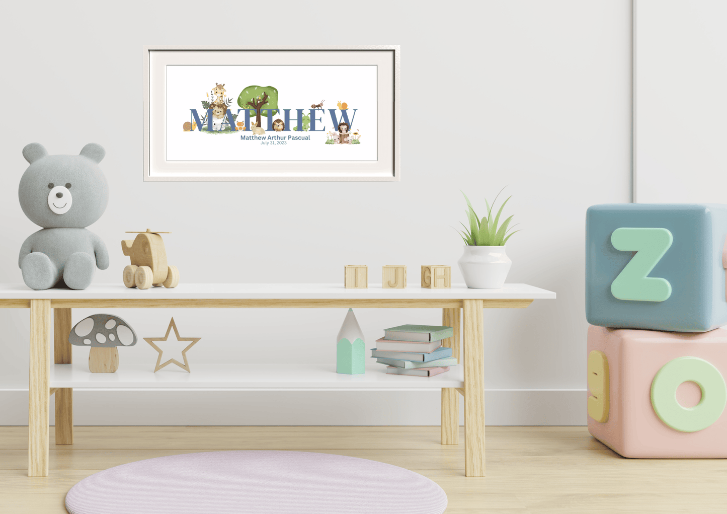 Personalized Kids Name Art Zoo Animals