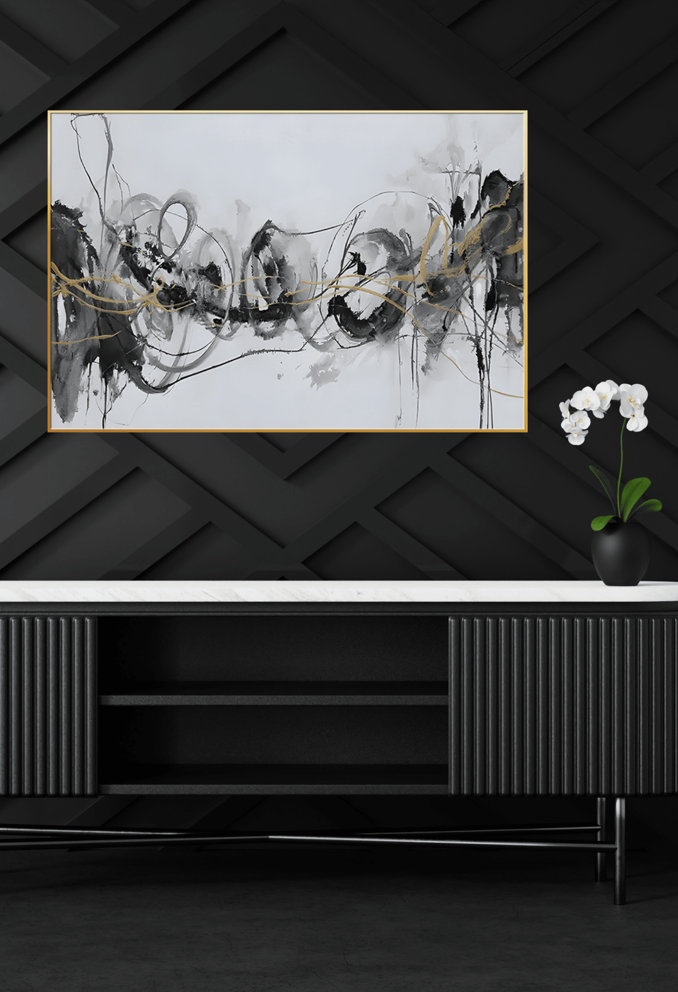 CP087 Neutral Black and Gold Abstract Canvas Print Wall Decor