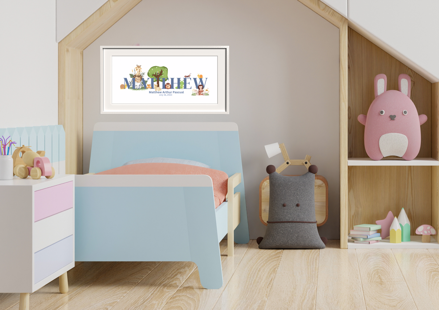 Personalized Kids Name Art Zoo Animals