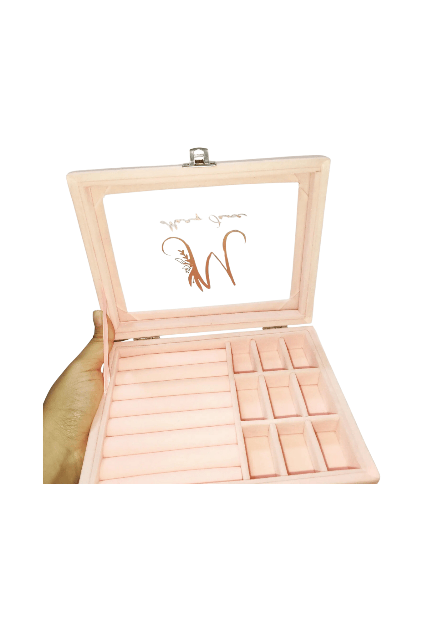 Personalized Velvet Jewelry Box with Glass Top