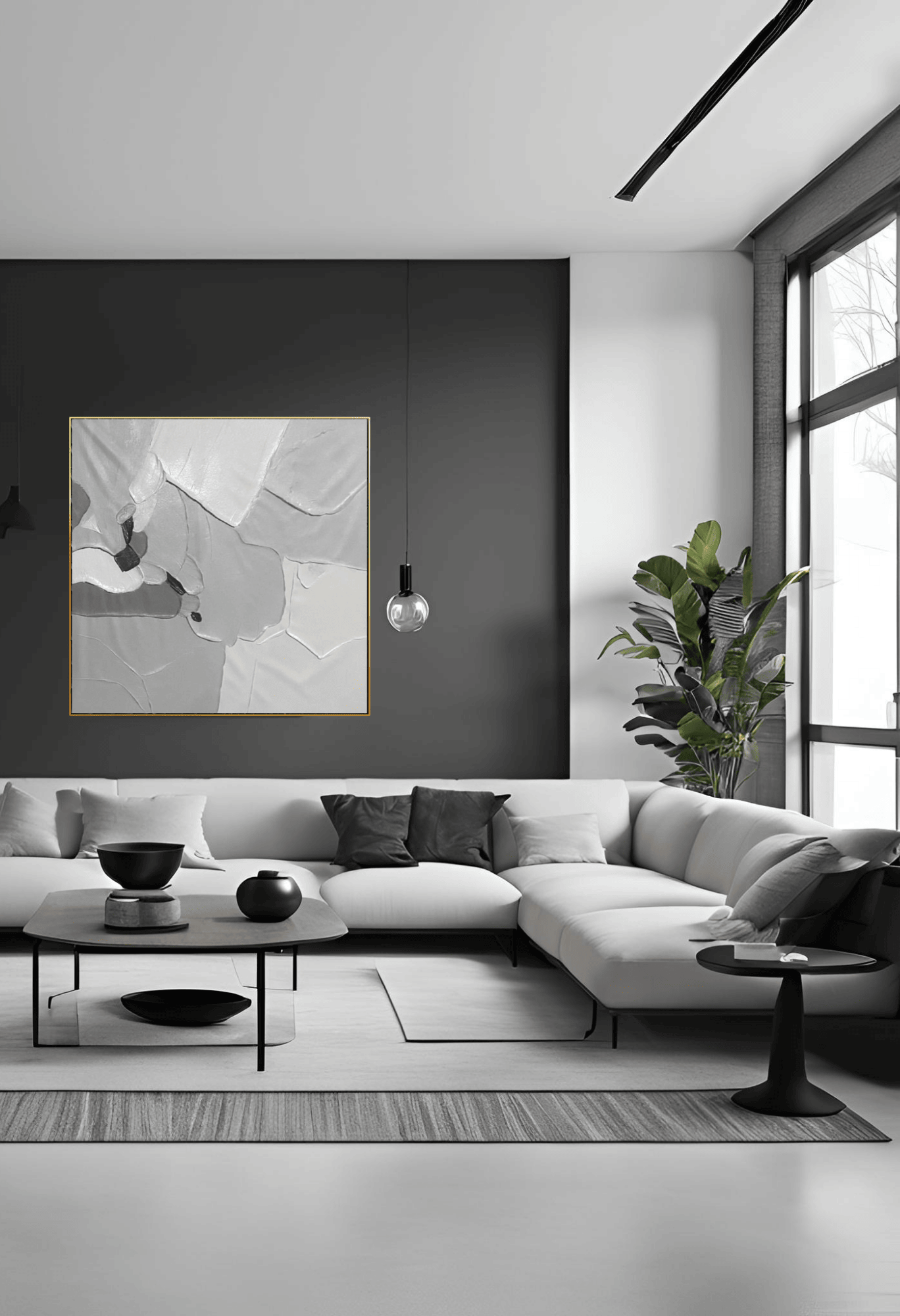 HP041 Abstract Minimalist White Acrylic Hand-Painted Wall Decor