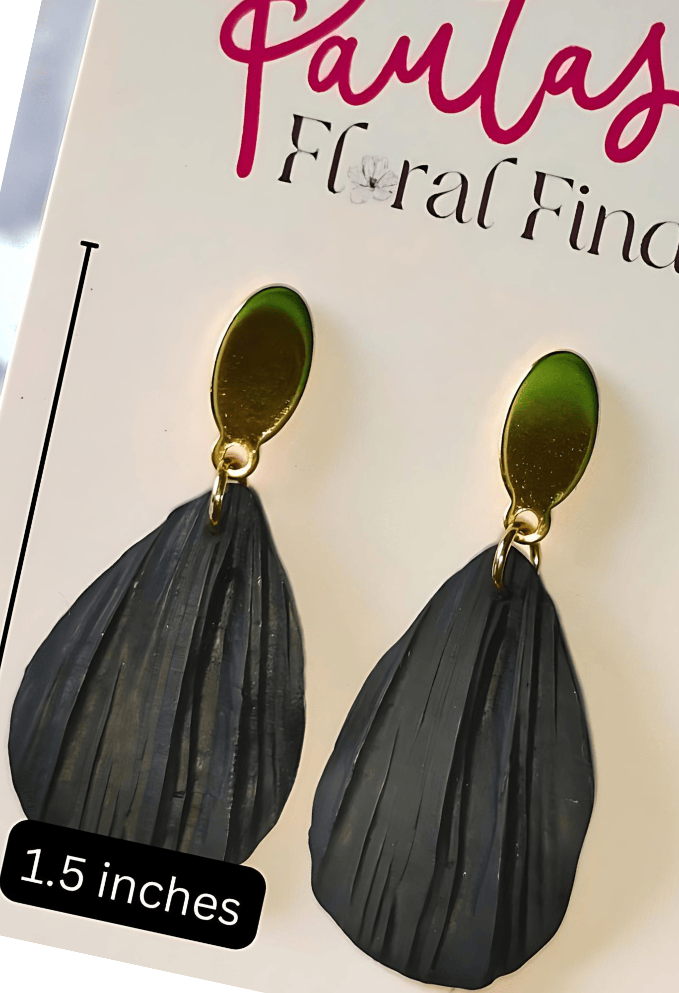 Paula's Floral Finds Handmade Black Single Petal Polymer Clay Earrings