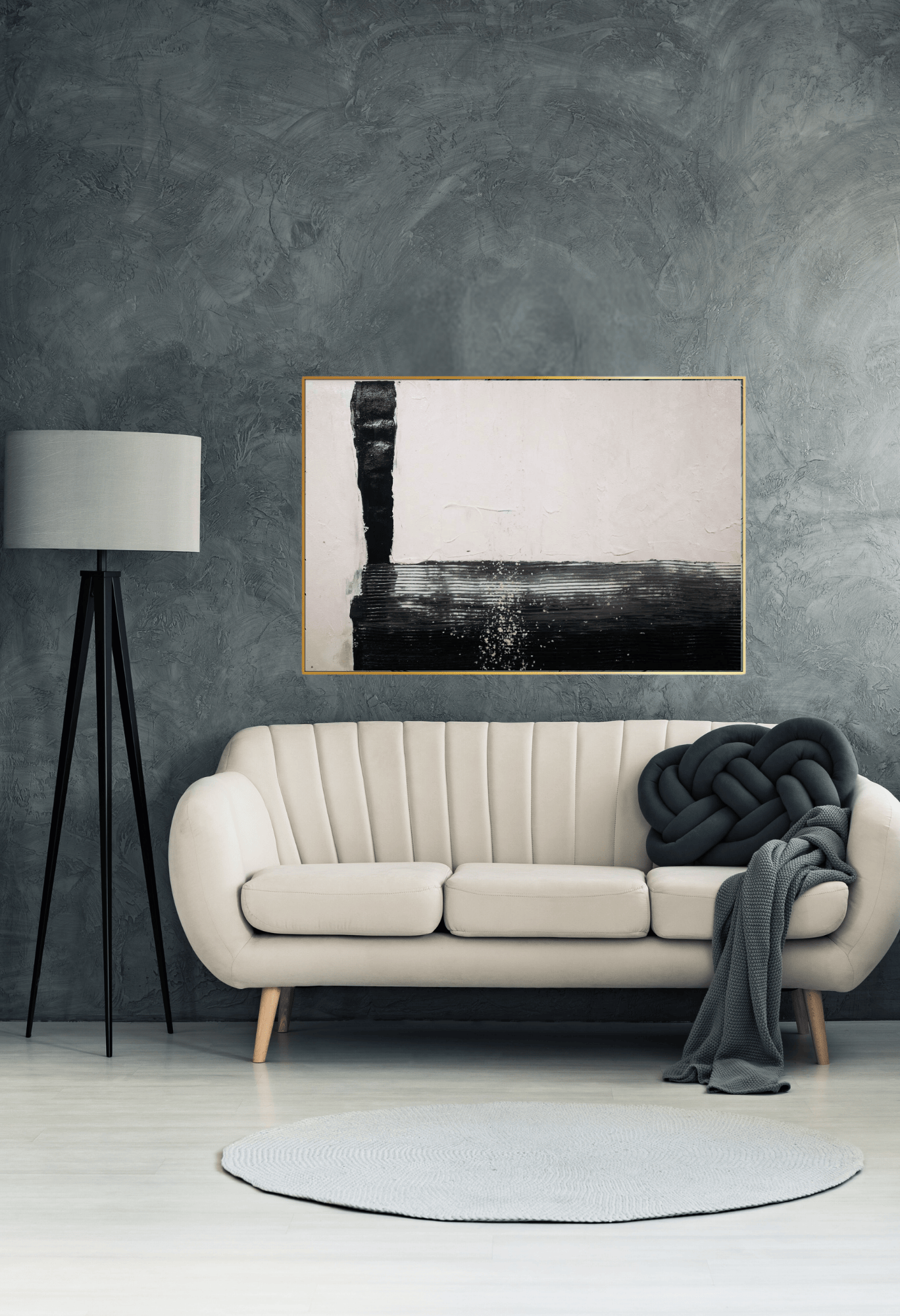 HP011 Abstract Minimalist Acrylic Black and White Hand-Painted Wall Decor