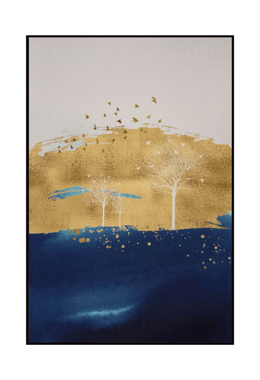 CP096 Blue and Gold Abstract Design Canvas Print Wall Decor)
