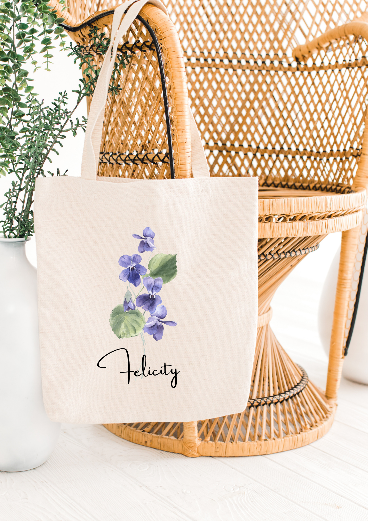 Personalized Canvas Tote Bag with February Birth Month Flower