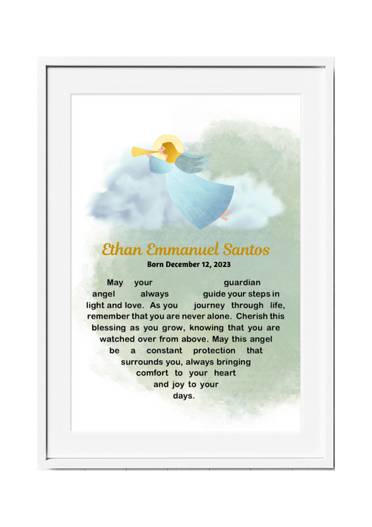 Personalized Guardian Angel Blessings Wall Art - Blue and Yellow