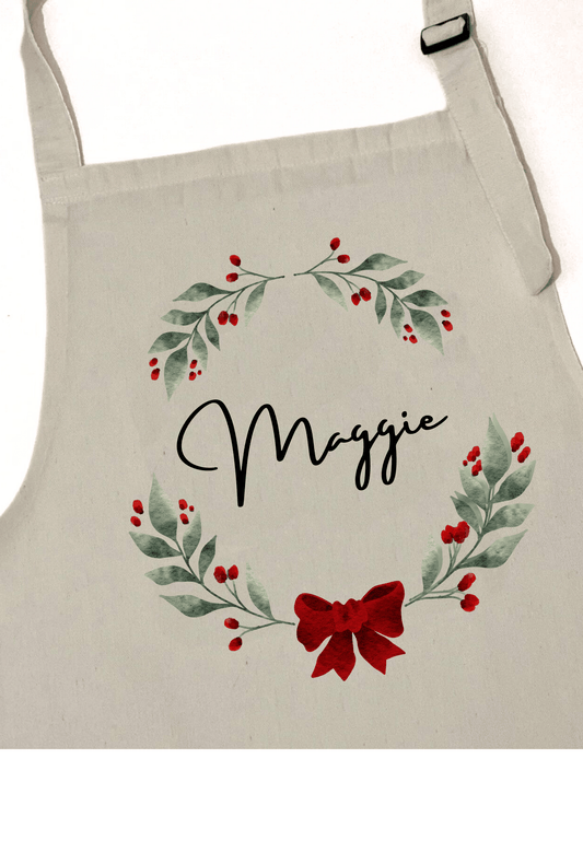 Personalized Christmas Apron with Wreath Design and Witty Slogan