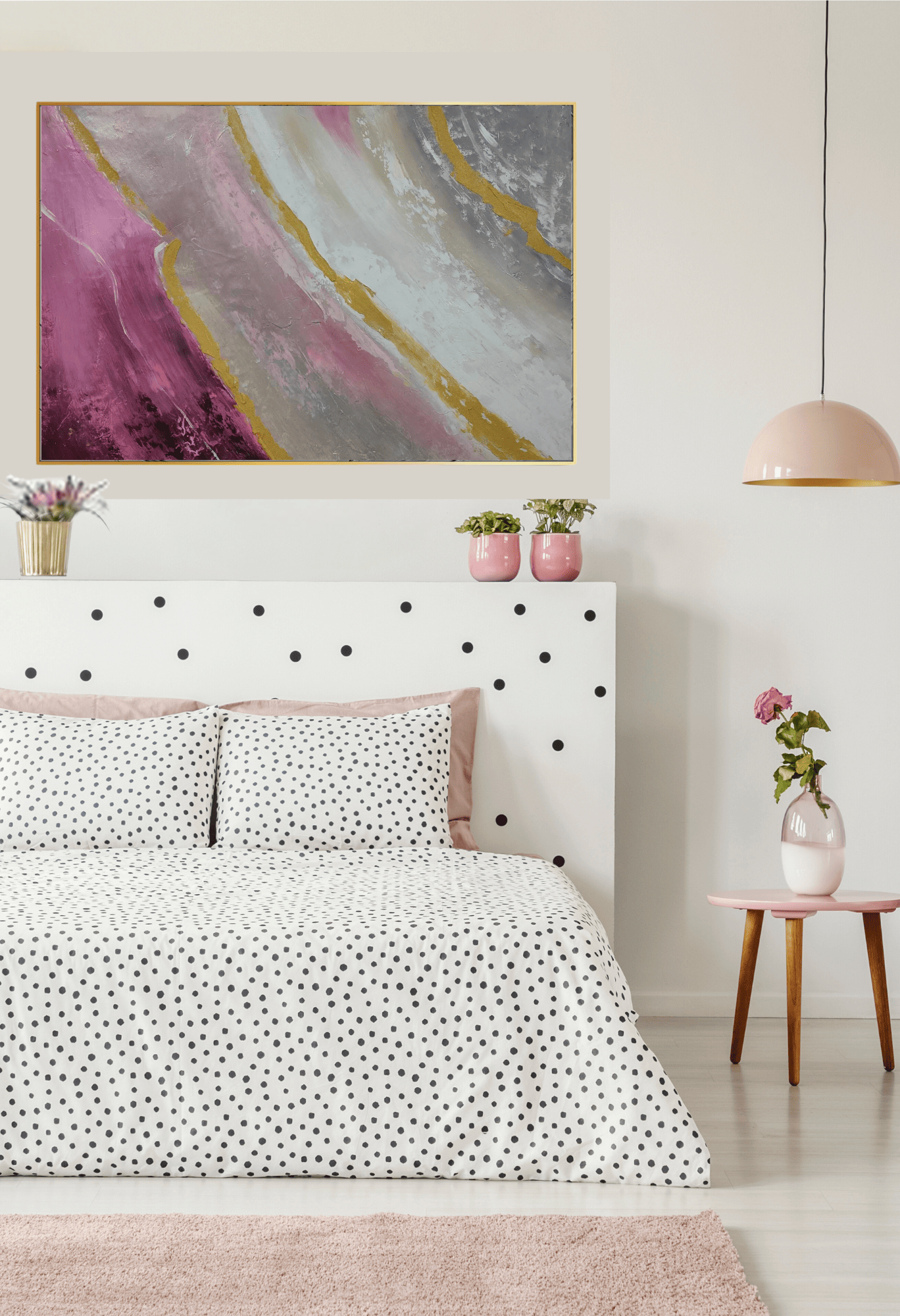 HP013 Abstract Pink and Gold Acrylic Hand-Painted Wall Decor