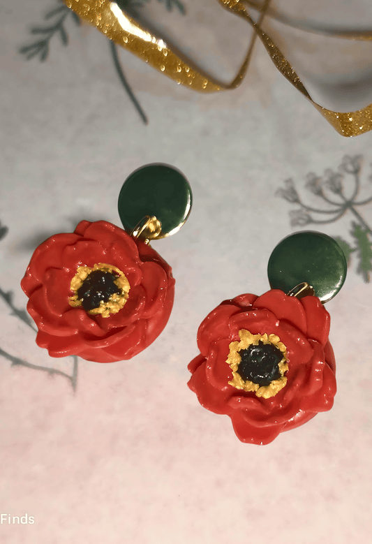 Paula's Floral Finds Handmade Scarlet Petals Polymer Clay Drop Earrings