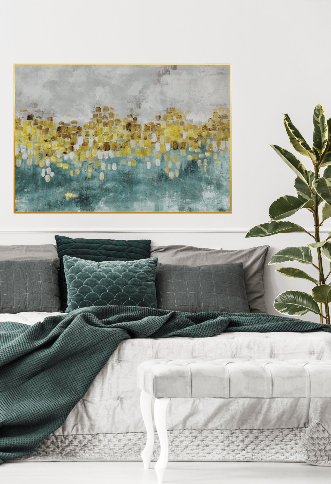 HP019 Abstract Green and Gold Acrylic Hand-Painted Wall Decor