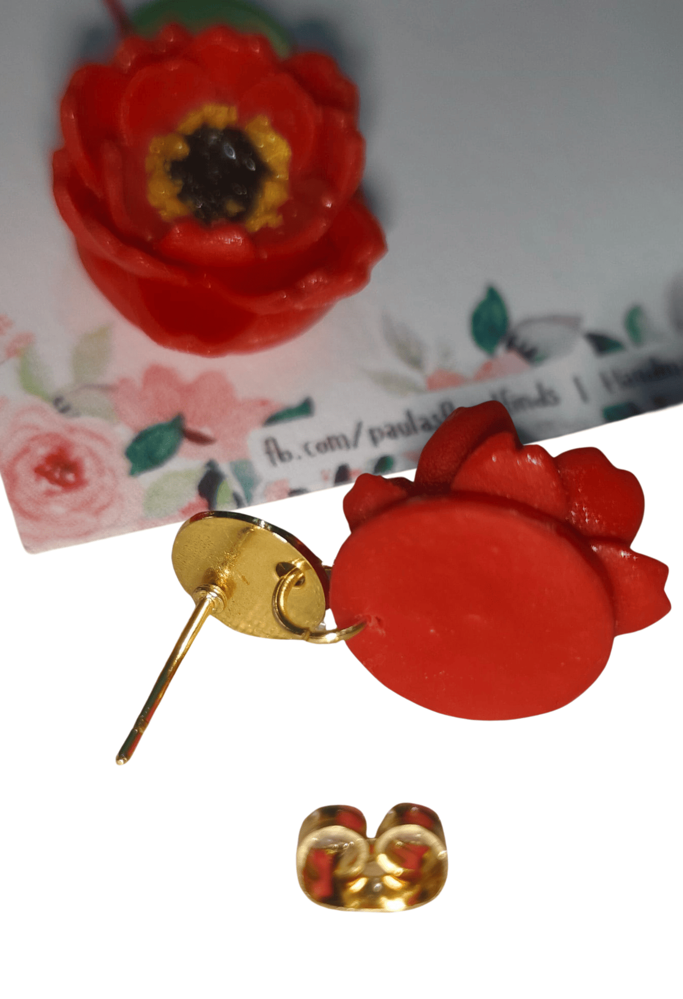 Paula's Floral Finds Handmade Scarlet Petals Polymer Clay Drop Earrings